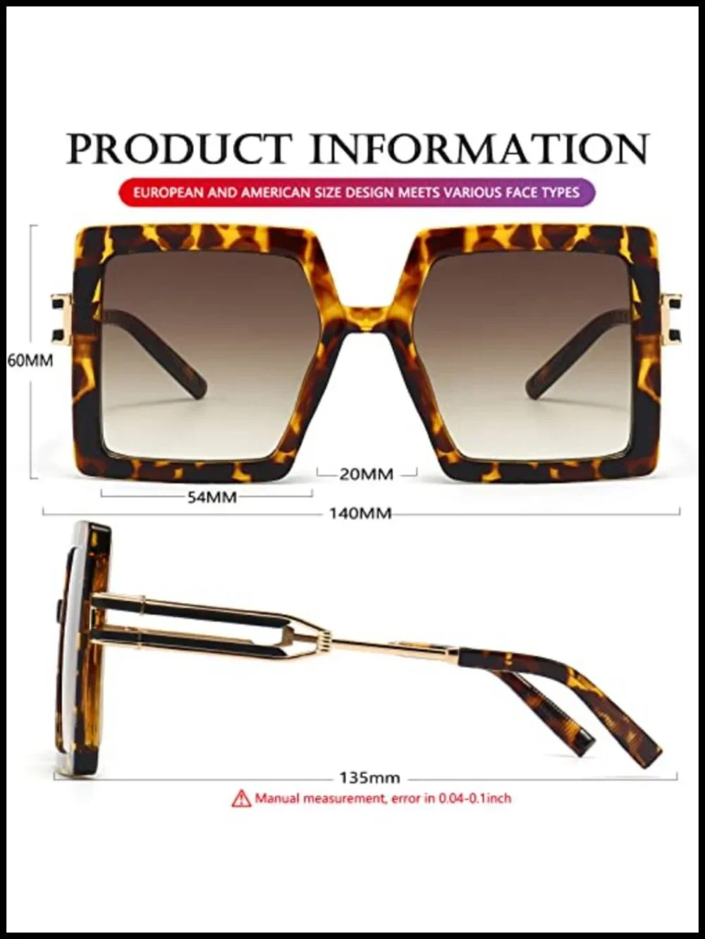 Oversized Square Sunglasses for Women UV400 Protection Retro Fashion